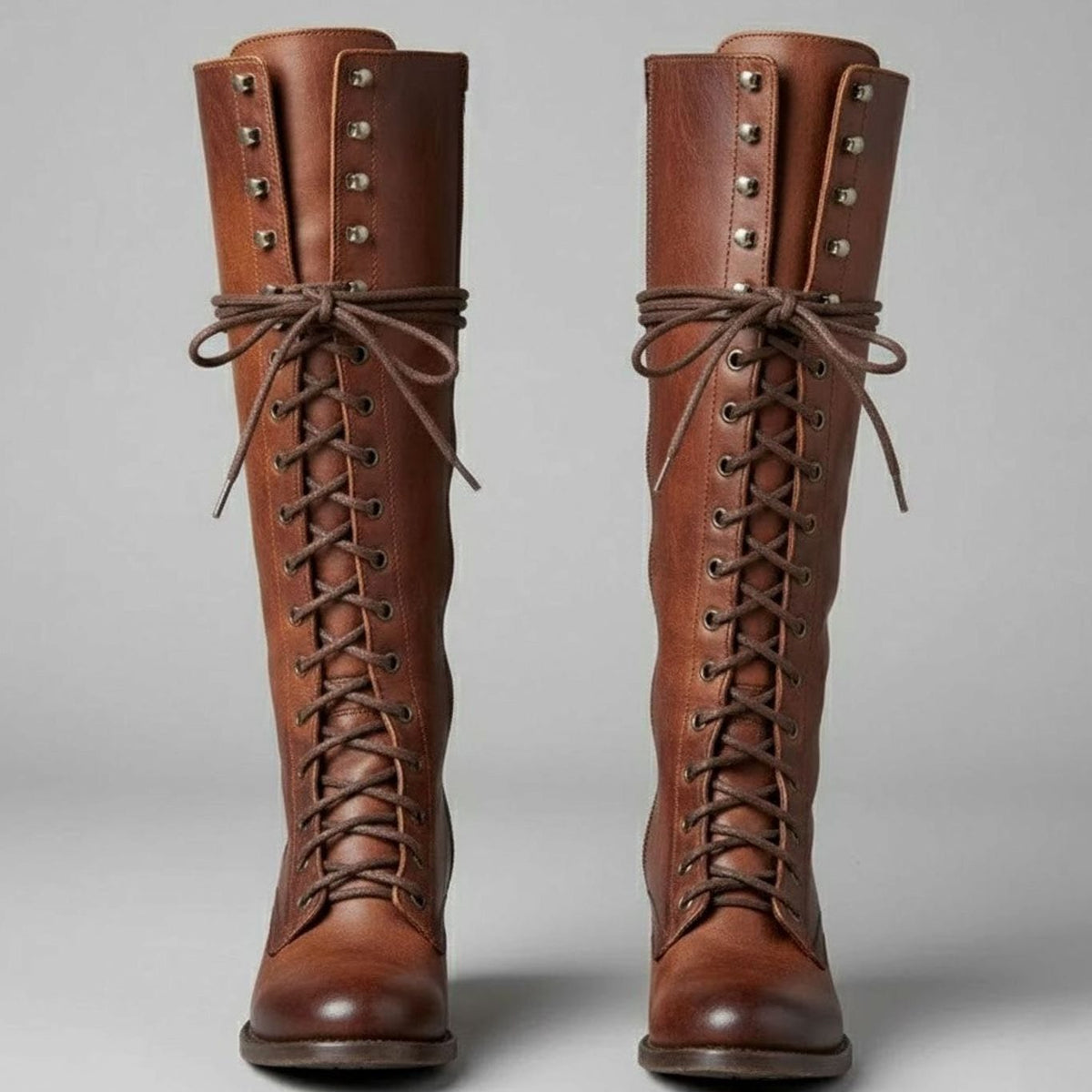 Laced Knee-High Women's Boots with Chunky Heel and Adjustable Fit - 3 - Stylewhipped