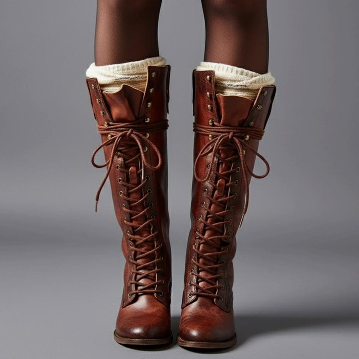 Laced Knee-High Women's Boots with Chunky Heel and Adjustable Fit - 5 - Stylewhipped