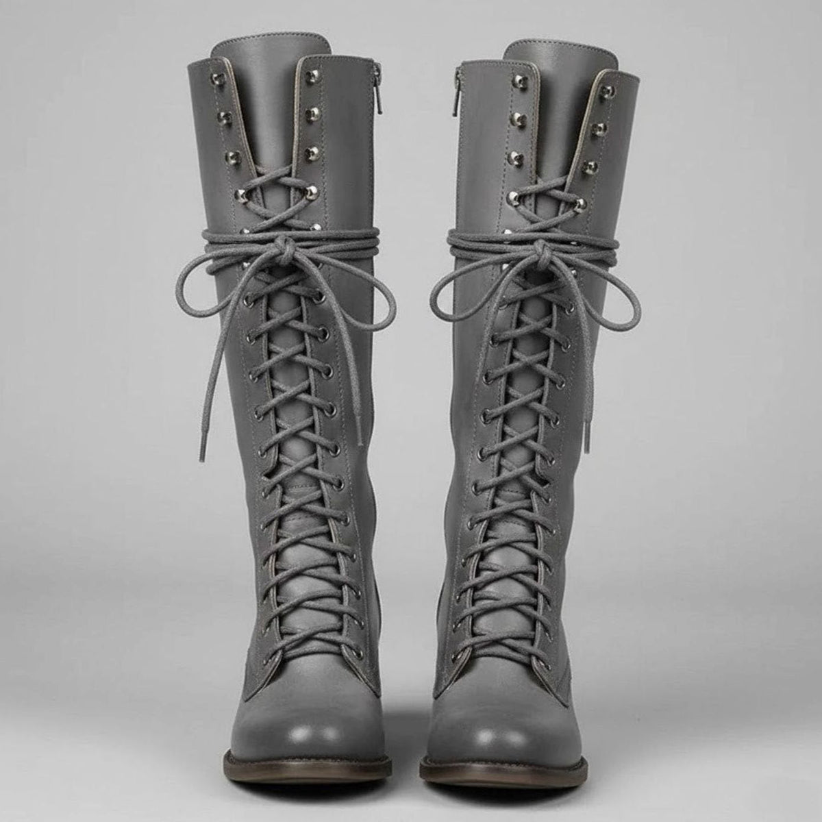 Laced Knee-High Women's Boots with Chunky Heel and Adjustable Fit - 7 - Stylewhipped