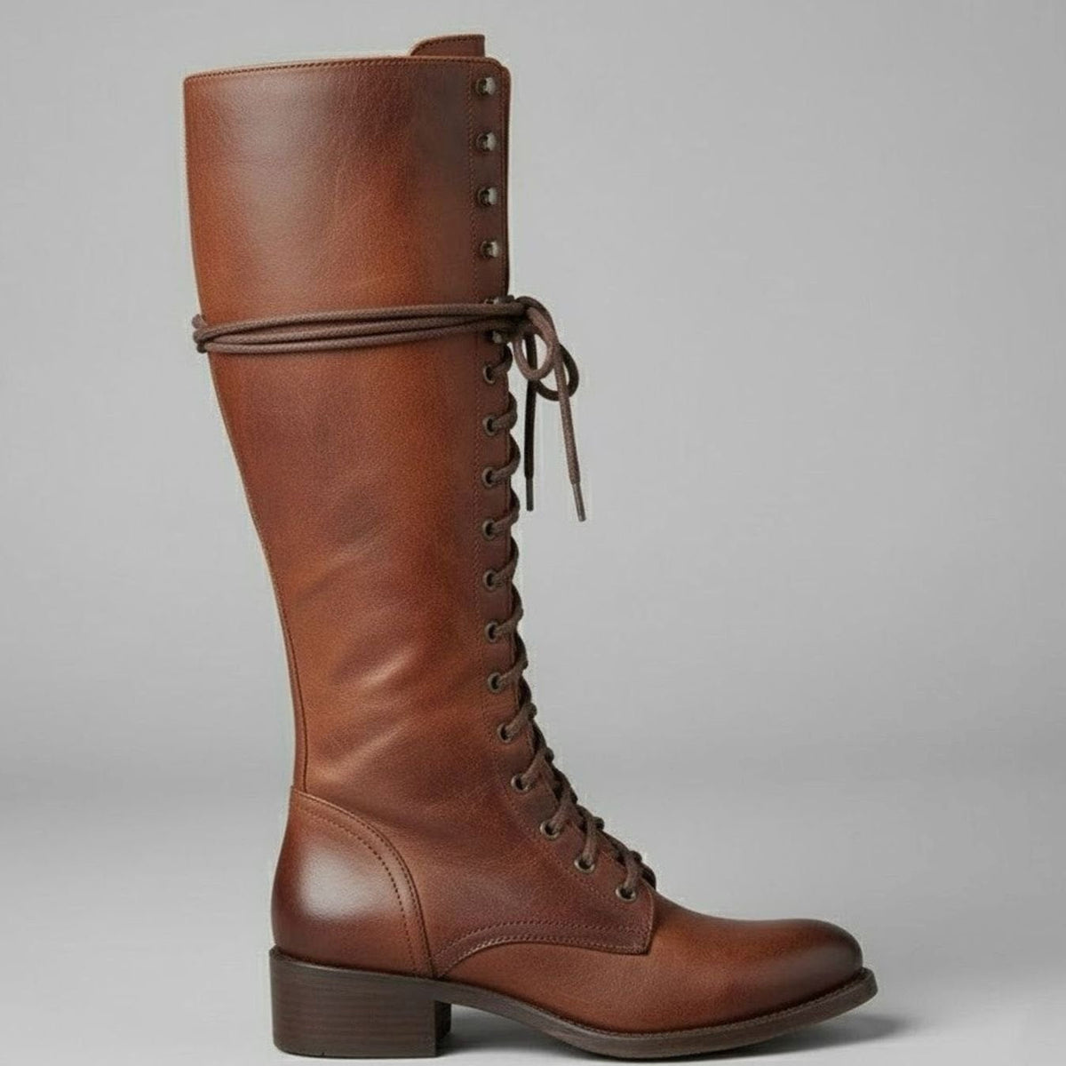 Laced Knee-High Women's Boots with Chunky Heel and Adjustable Fit - 8 - Stylewhipped
