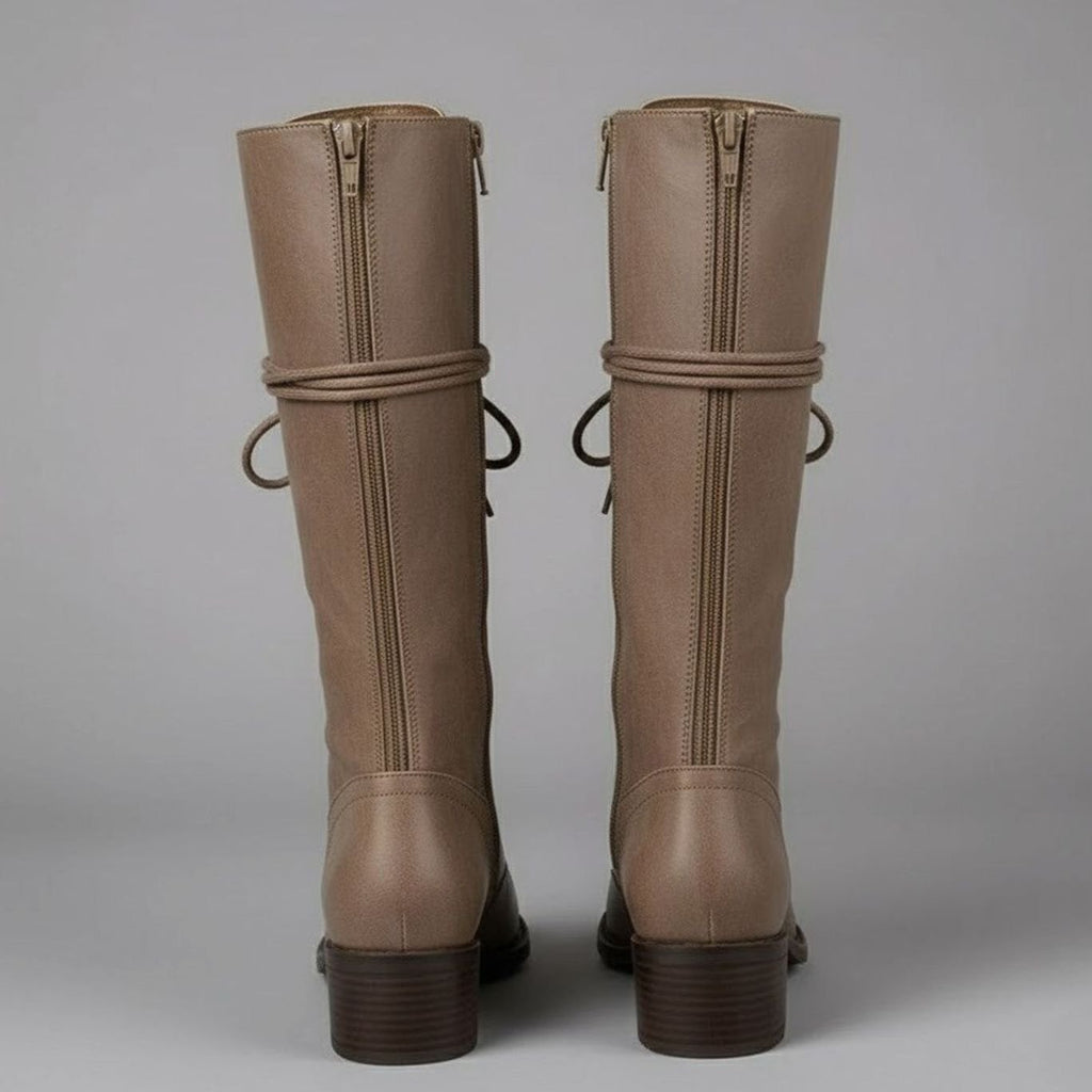 Laced Knee-High Women's Boots with Chunky Heel and Adjustable Fit - 9 - Stylewhipped