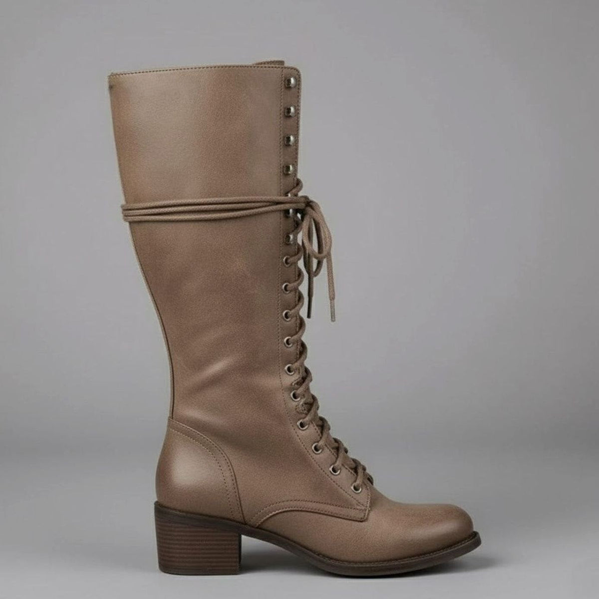 Laced Knee-High Women's Boots with Chunky Heel and Adjustable Fit - 10 - Stylewhipped