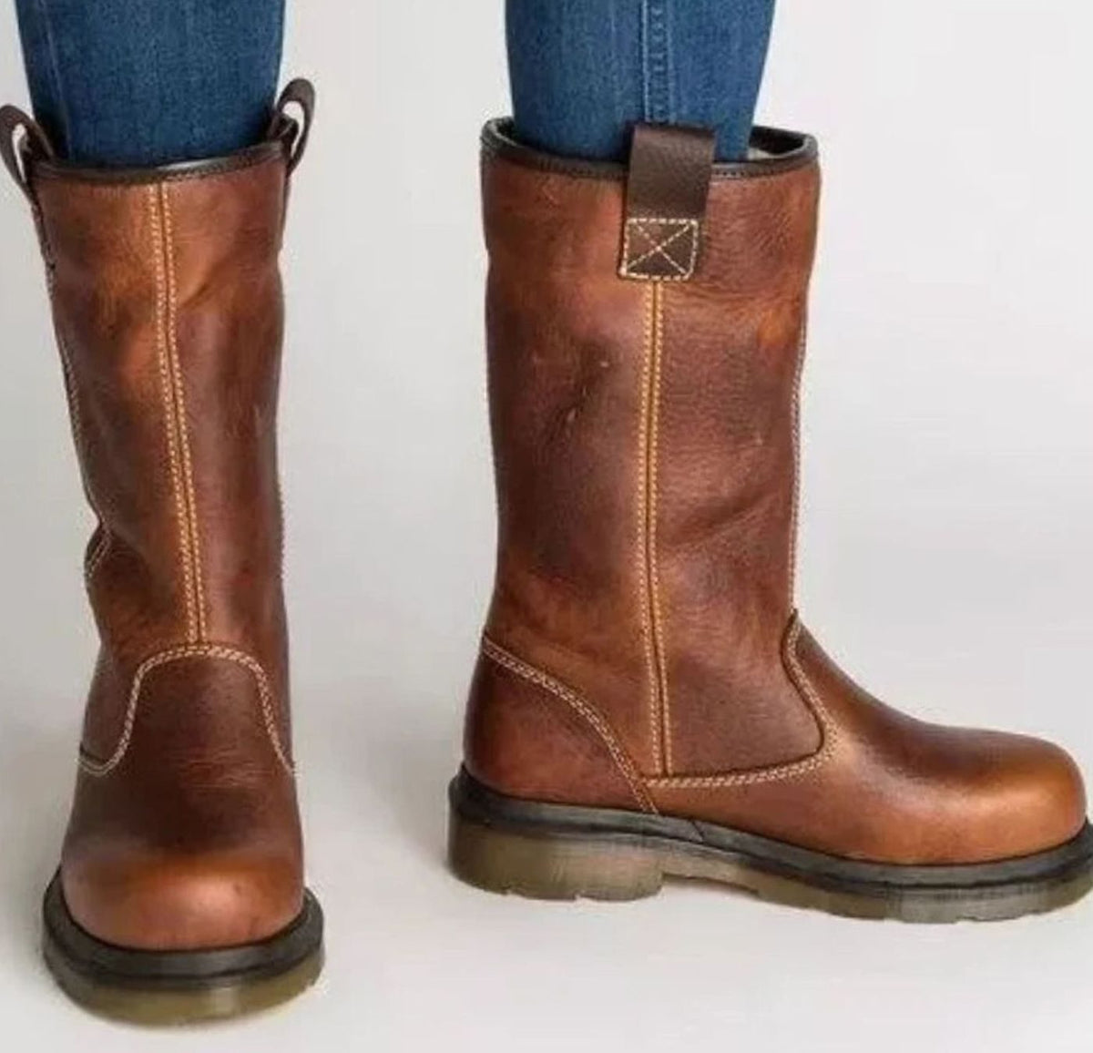 Women's Calf-Height Boots with Rounded Toe and Easy Slip-On Design - 1 - Stylewhipped