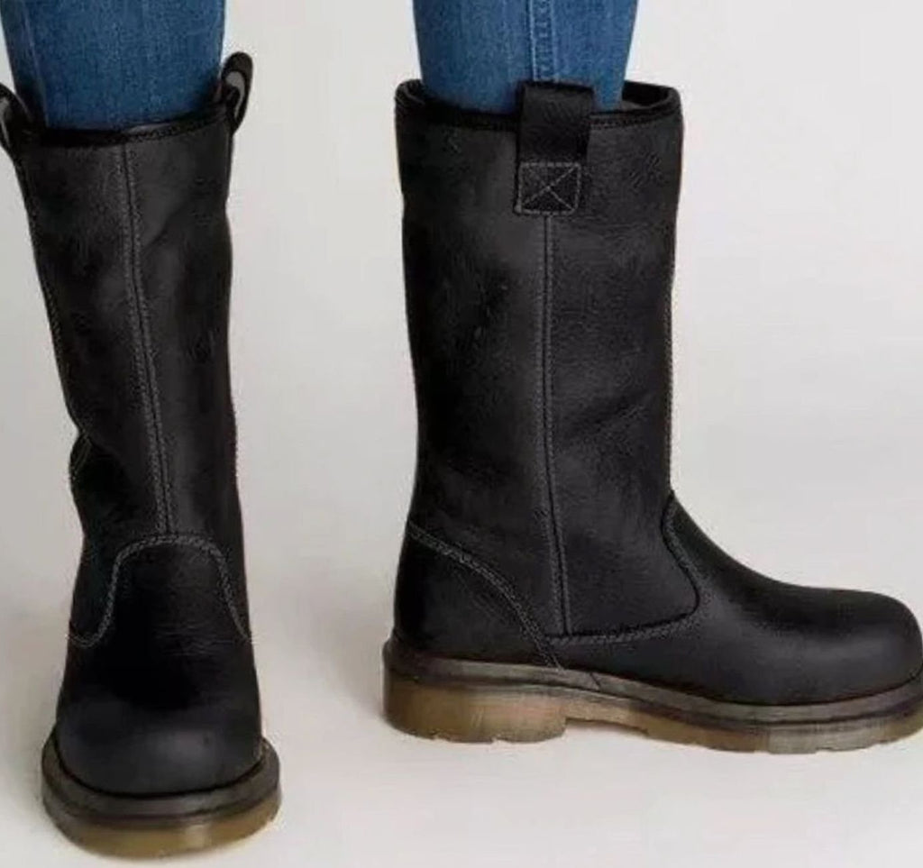 Women's Calf-Height Boots with Rounded Toe and Easy Slip-On Design - 2 - Stylewhipped
