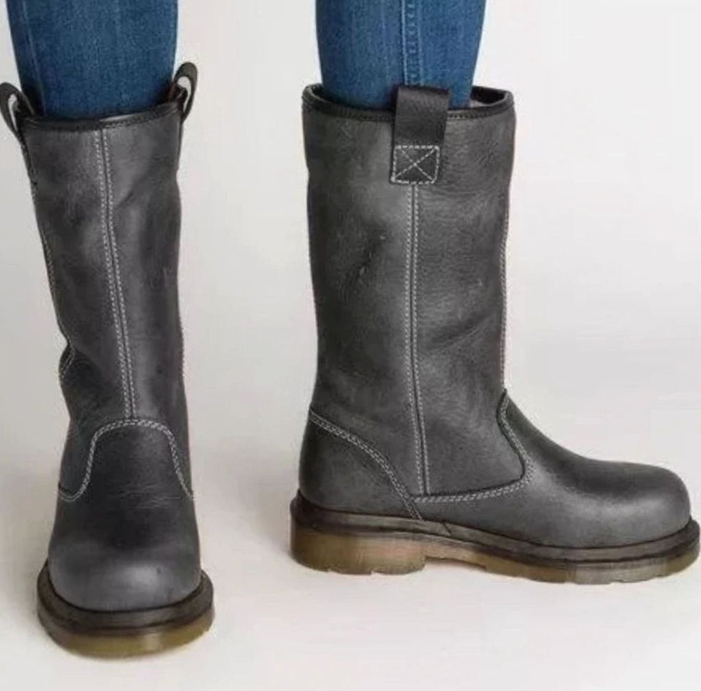 Women's Calf-Height Boots with Rounded Toe and Easy Slip-On Design - 3 - Stylewhipped