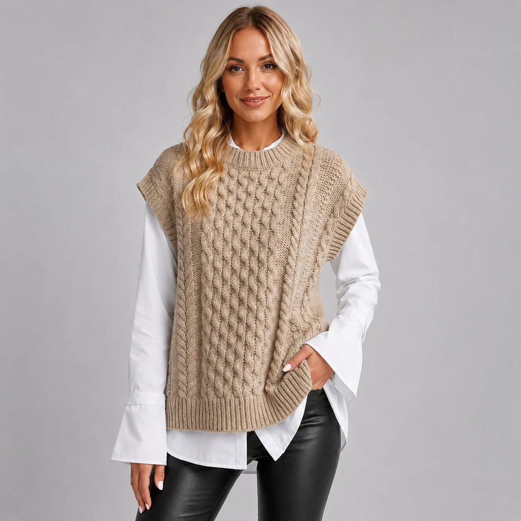 Knitted Vest Women Sleeveless Oversized with Textured Design - 1 - Stylewhipped