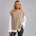 Knitted Vest Women Sleeveless Oversized with Textured Design - 1 - Stylewhipped