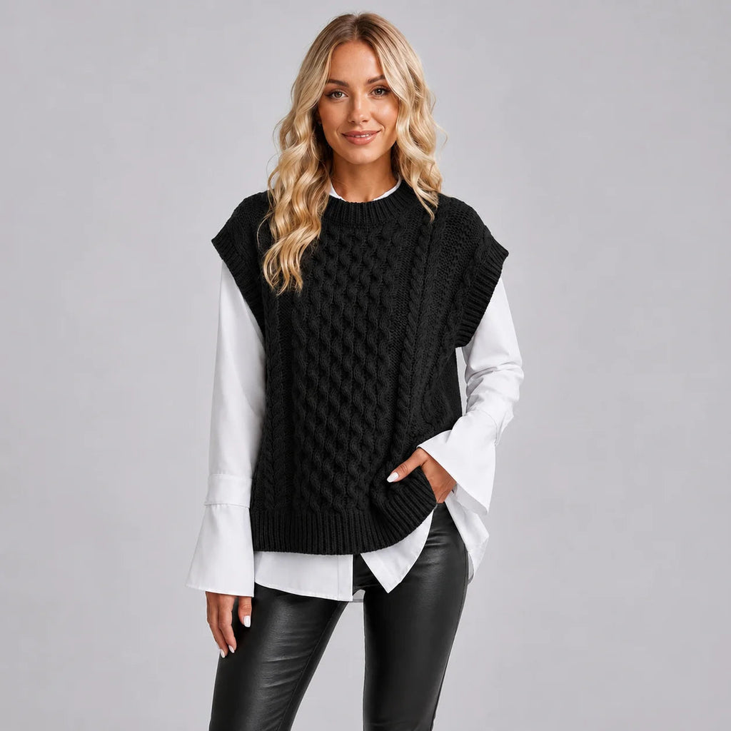 Knitted Vest Women Sleeveless Oversized with Textured Design - 3 - Stylewhipped