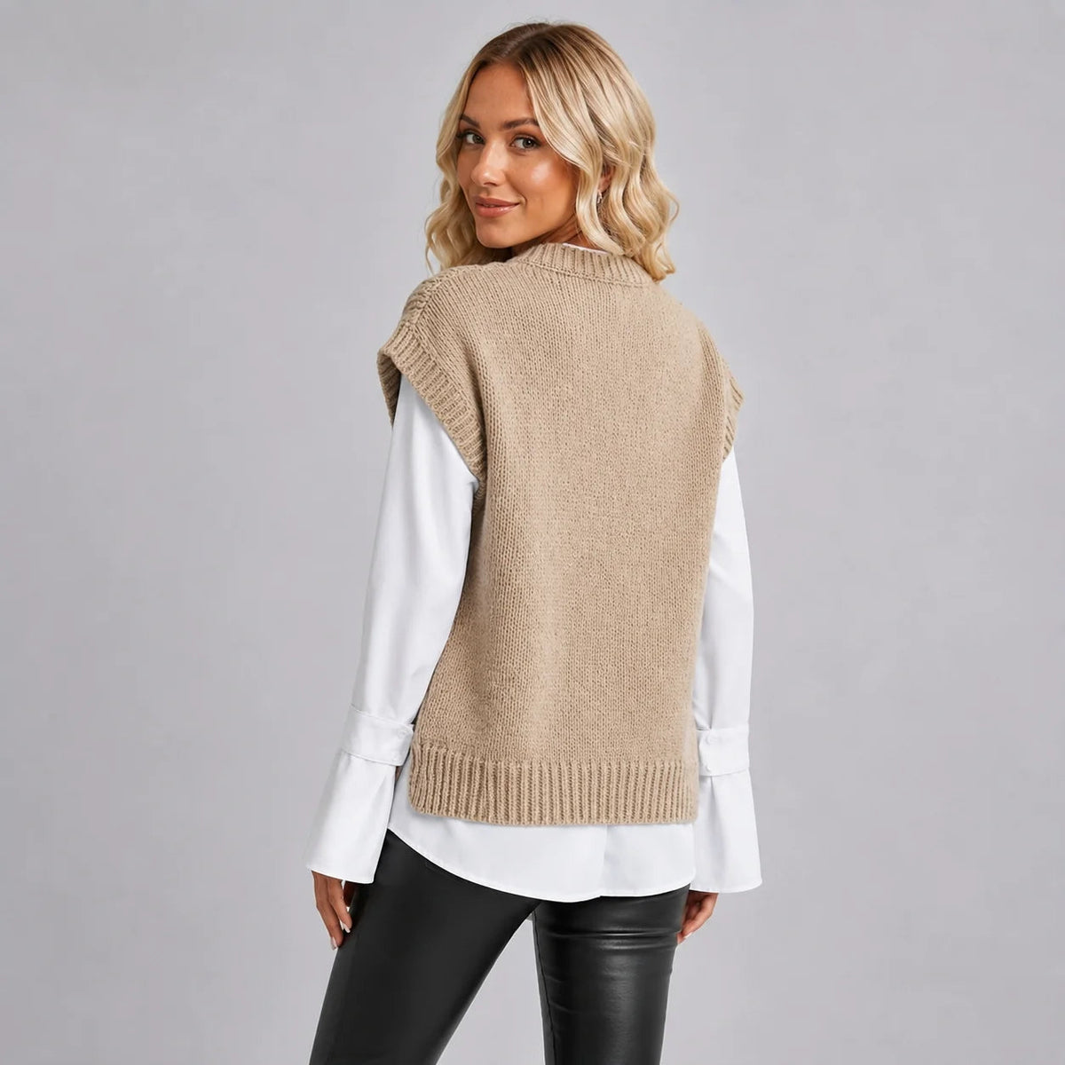 Knitted Vest Women Sleeveless Oversized with Textured Design - 4 - Stylewhipped