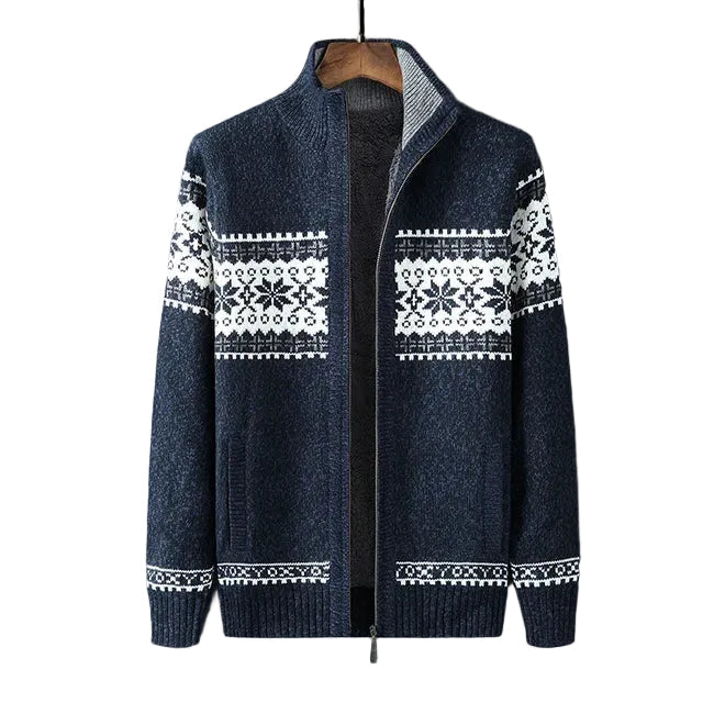 Men's Cardigan with High Collar and Classic Norwegian Design - 1 - Stylewhipped