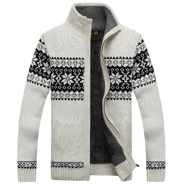 Men's Cardigan with High Collar and Classic Norwegian Design - 2 - Stylewhipped
