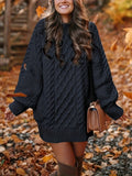 Sweater Dress Women Oversized Cable Knit with Long Sleeves - 1 - Stylewhipped