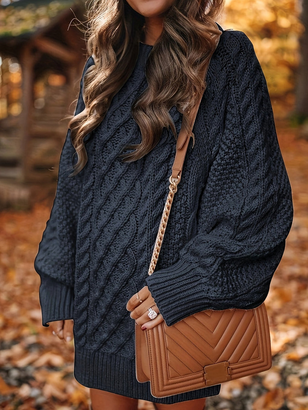 Sweater Dress Women Oversized Cable Knit with Long Sleeves - 2 - Stylewhipped