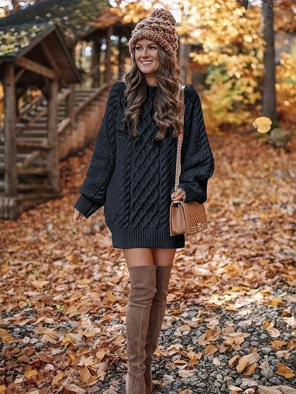 Sweater Dress Women Oversized Cable Knit with Long Sleeves - 4 - Stylewhipped