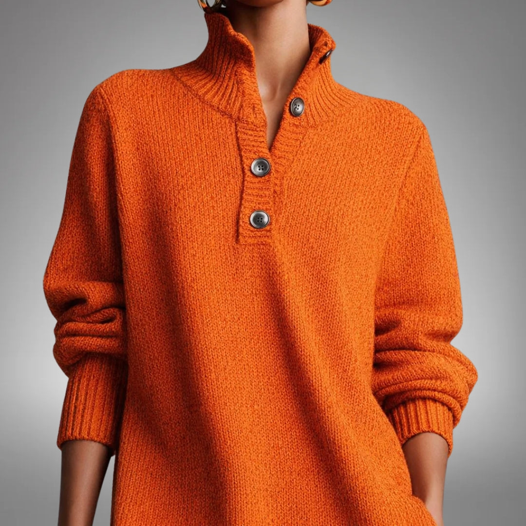 Sweater Dress Women with Stand Collar and Button Detail - 2 - Stylewhipped