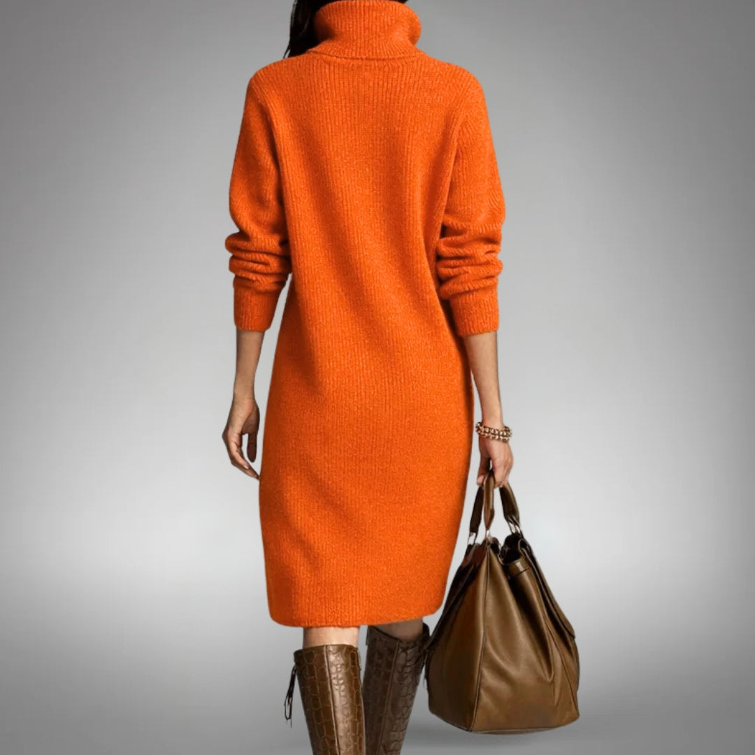 Sweater Dress Women with Stand Collar and Button Detail - 3 - Stylewhipped