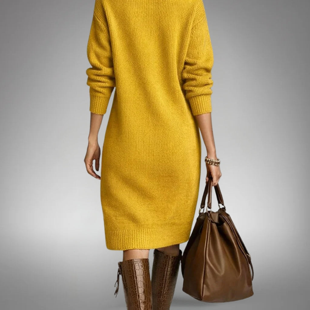 Sweater Dress Women with Stand Collar and Button Detail - 11 - Stylewhipped