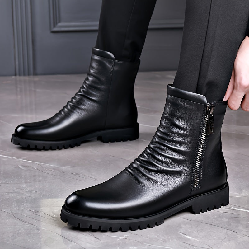 Men's Ankle Boots with Zipper and Rugged Sole - 1 - Stylewhipped