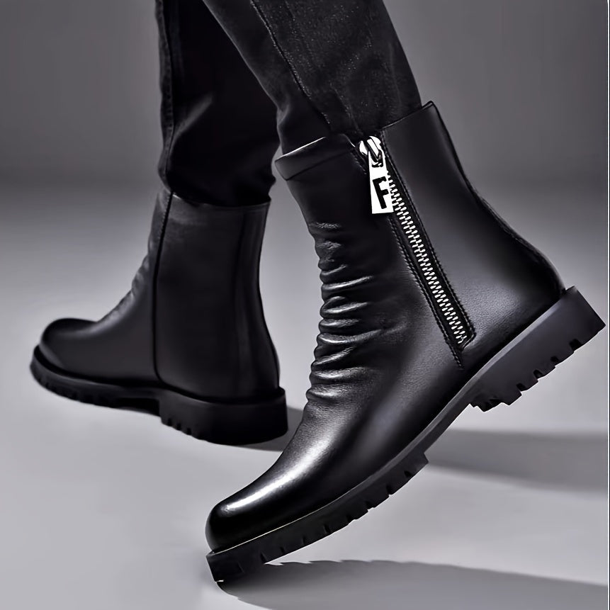 Men's Ankle Boots with Zipper and Rugged Sole - 4 - Stylewhipped