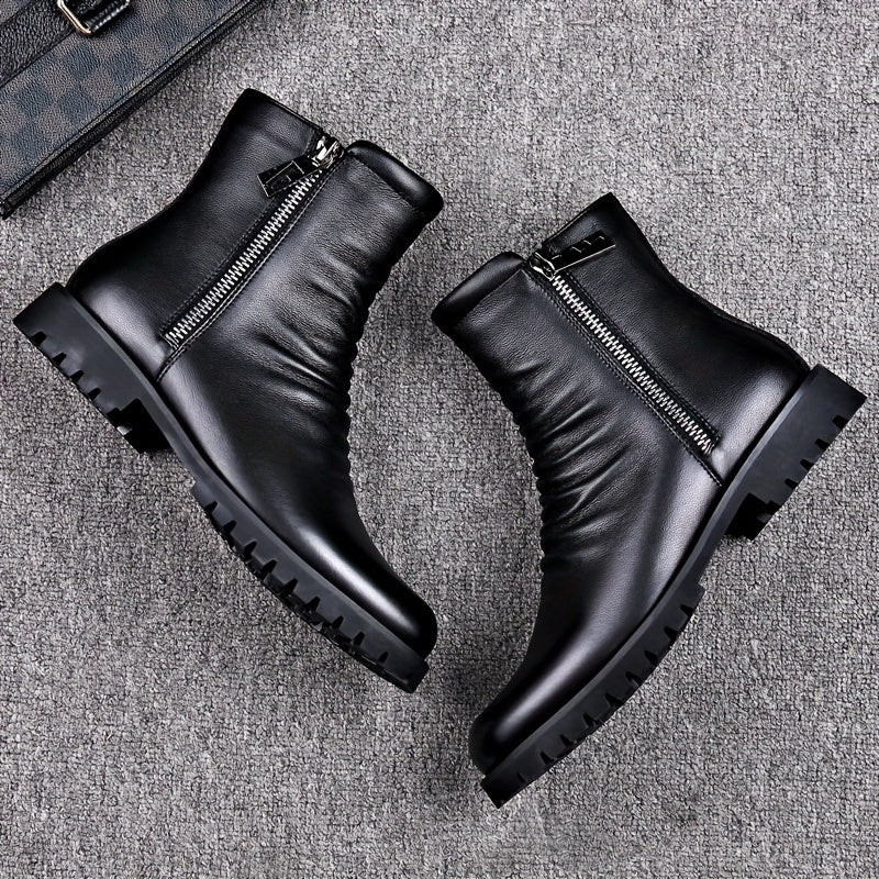 Men's Ankle Boots with Zipper and Rugged Sole - 5 - Stylewhipped