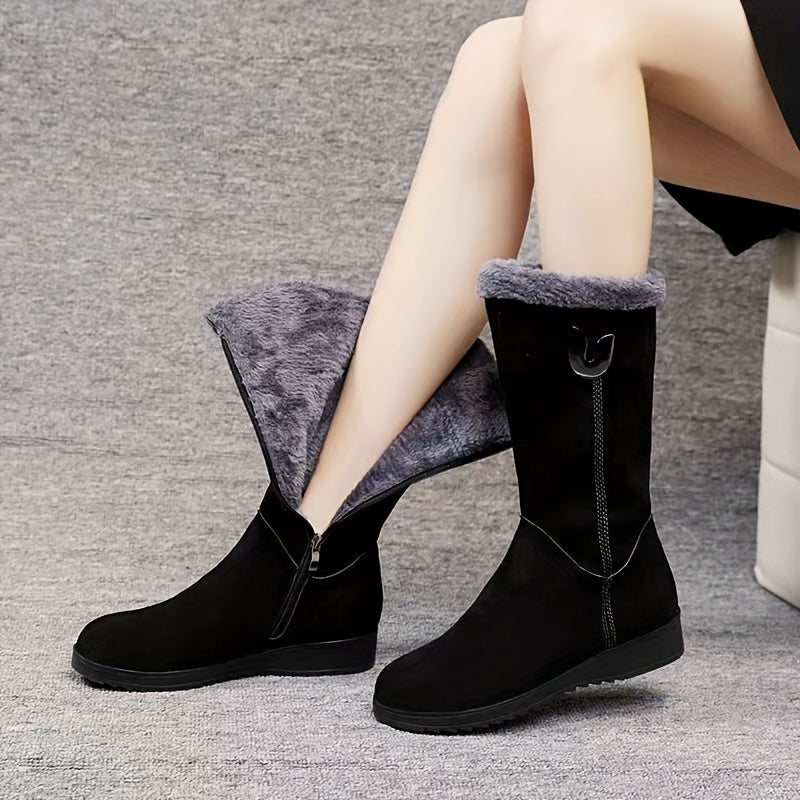 Knee-High Women's Boots with Zip and Faux Fur Trim - 1 - Stylewhipped