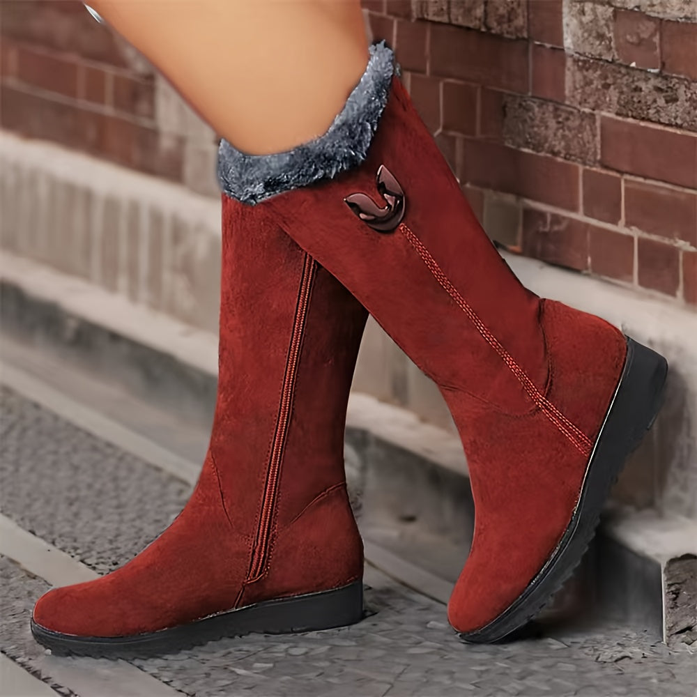 Knee-High Women's Boots with Zip and Faux Fur Trim - 3 - Stylewhipped