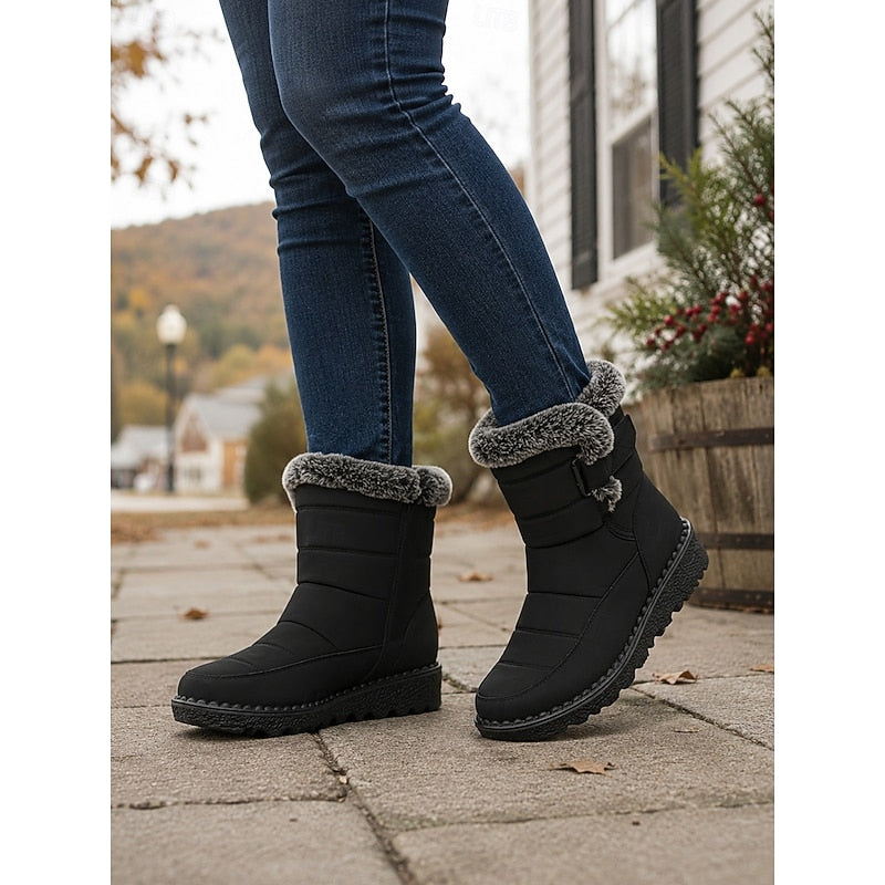 Women's Insulated Winter Boots with Chunky Sole and Fleece Cuff - 10 - Stylewhipped