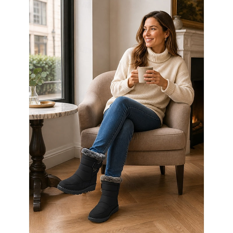 Women's Insulated Winter Boots with Chunky Sole and Fleece Cuff - 12 - Stylewhipped