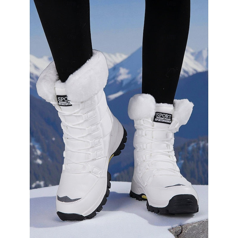 Women's Winter Boots with Faux Fur Cuff and Lacing Detail - 1 - Stylewhipped