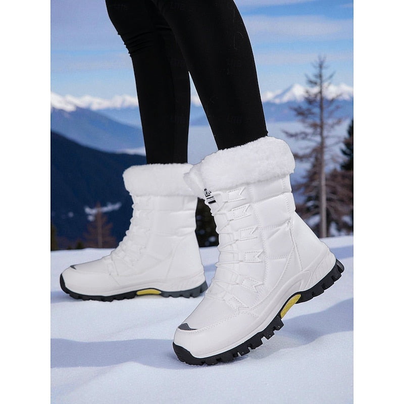 Women's Winter Boots with Faux Fur Cuff and Lacing Detail - 2 - Stylewhipped