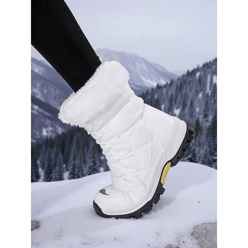 Women's Winter Boots with Faux Fur Cuff and Lacing Detail - 3 - Stylewhipped
