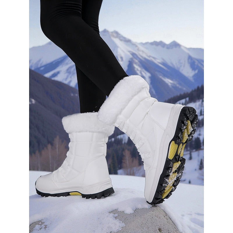 Women's Winter Boots with Faux Fur Cuff and Lacing Detail - 4 - Stylewhipped