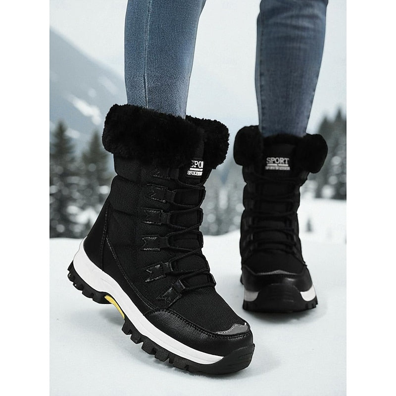 Women's Winter Boots with Faux Fur Cuff and Lacing Detail - 7 - Stylewhipped