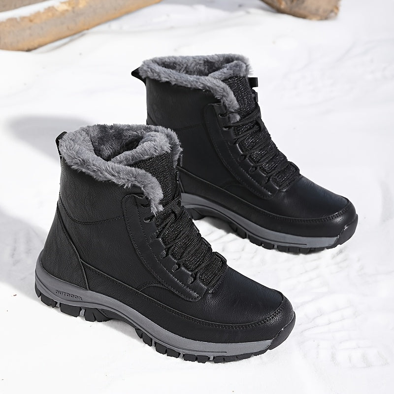 Women's Casual Boots with Lace-Up Design and Plush Lining - 1 - Stylewhipped