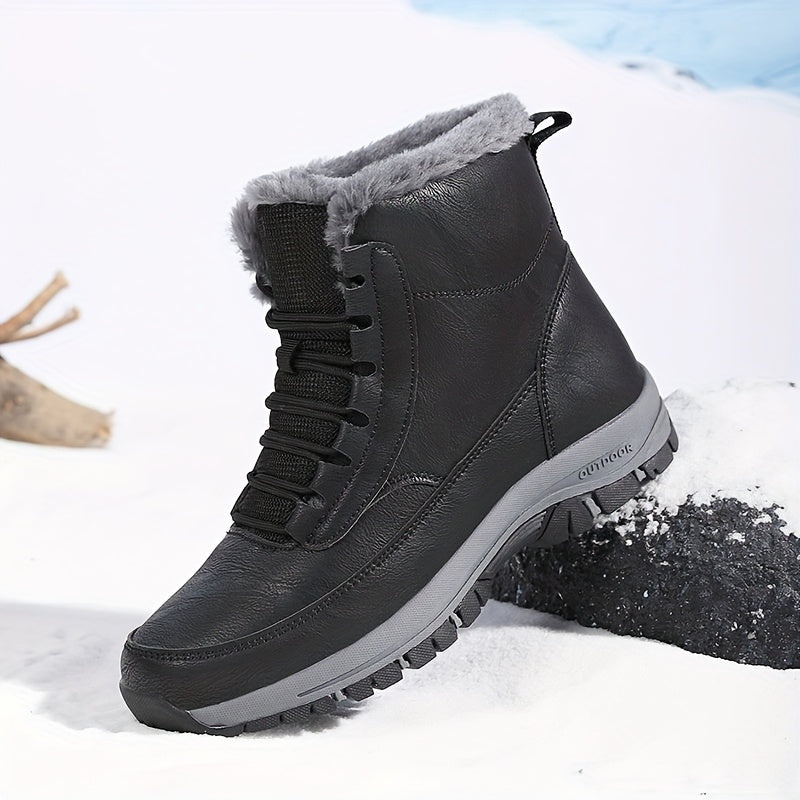 Women's Casual Boots with Lace-Up Design and Plush Lining - 2 - Stylewhipped