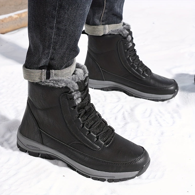 Women's Casual Boots with Lace-Up Design and Plush Lining - 3 - Stylewhipped