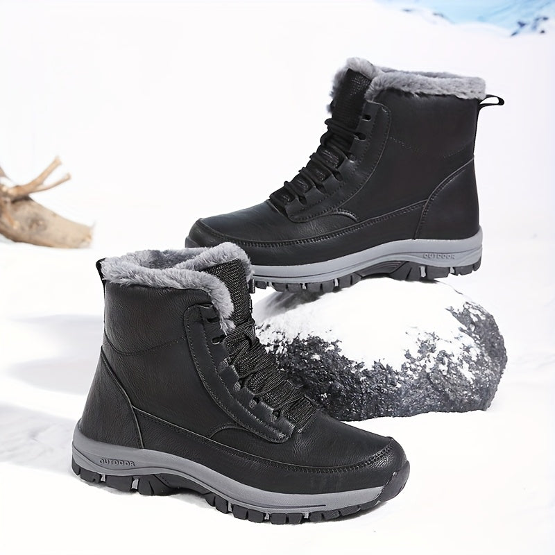 Women's Casual Boots with Lace-Up Design and Plush Lining - 4 - Stylewhipped