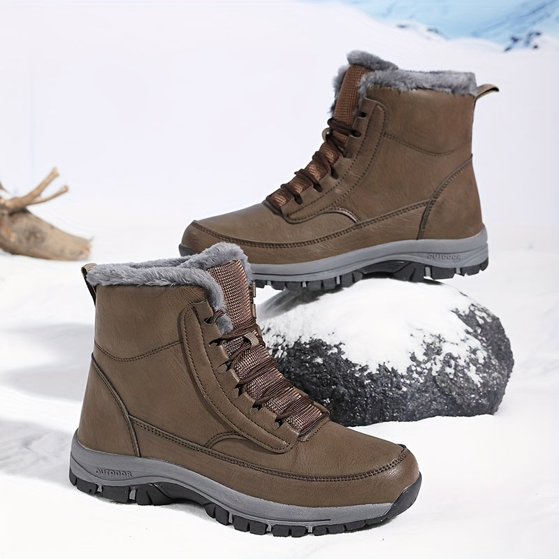 Women's Casual Boots with Lace-Up Design and Plush Lining - 7 - Stylewhipped