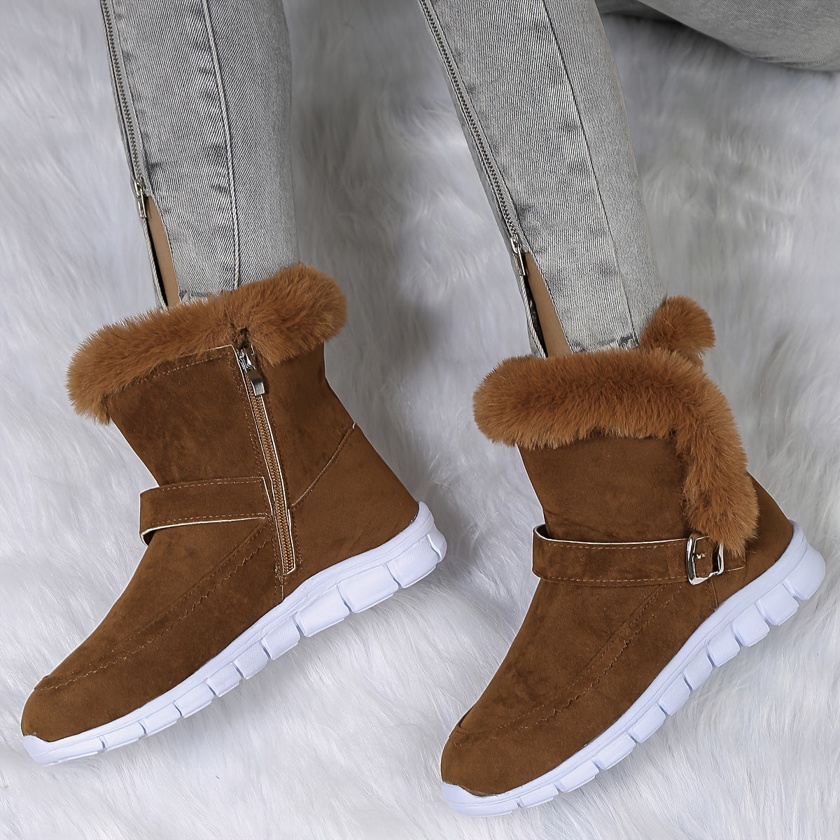 Ladies Winter Boots with Faux Fur Trim and Zip Fastening - 6 - Stylewhipped