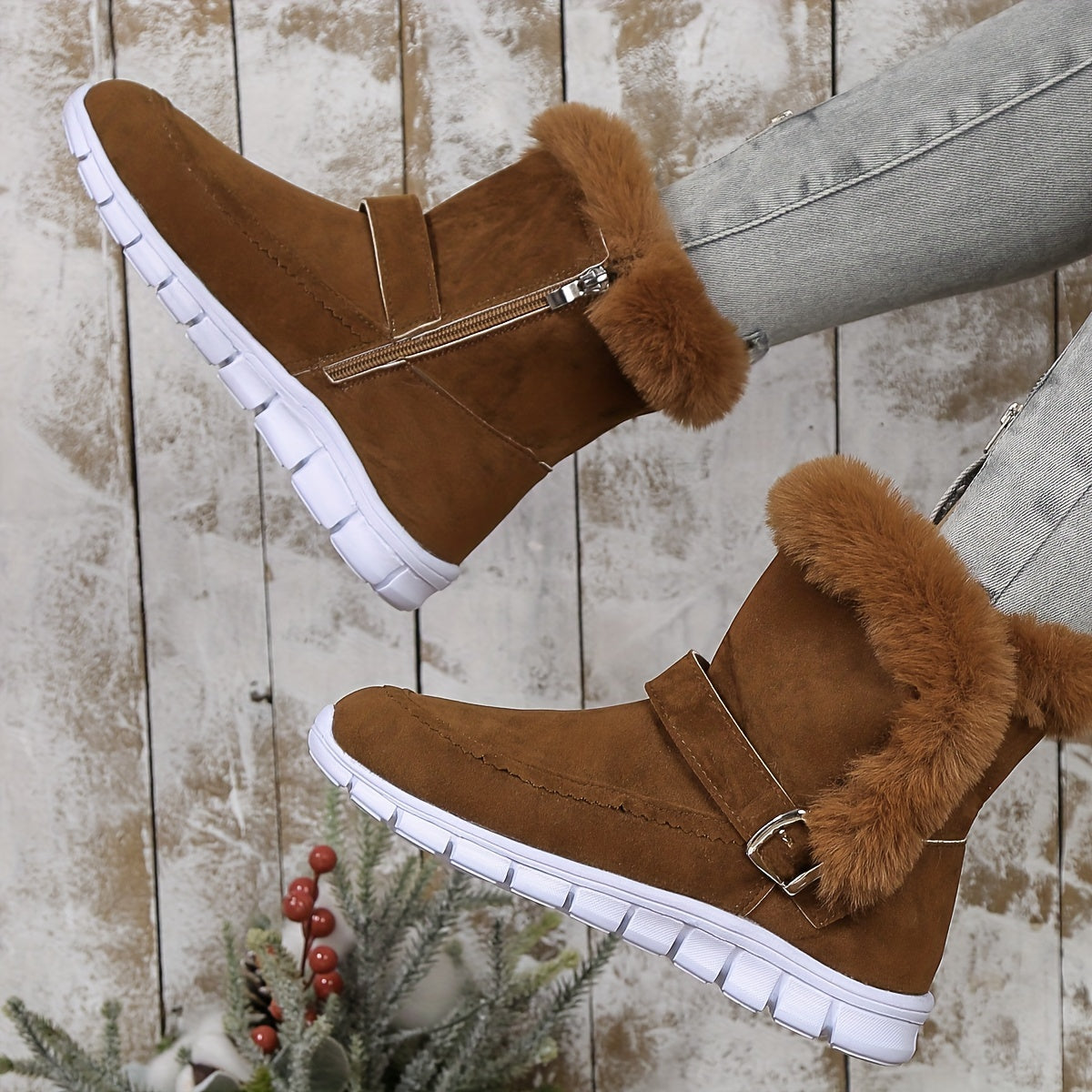 Ladies Winter Boots with Faux Fur Trim and Zip Fastening - 7 - Stylewhipped