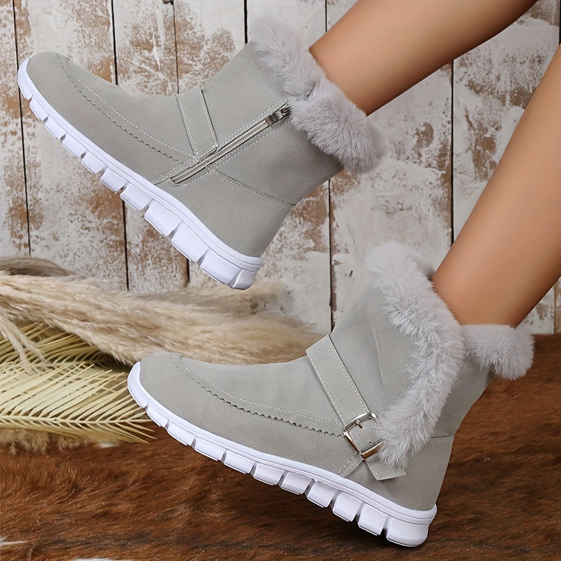 Ladies Winter Boots with Faux Fur Trim and Zip Fastening - 8 - Stylewhipped