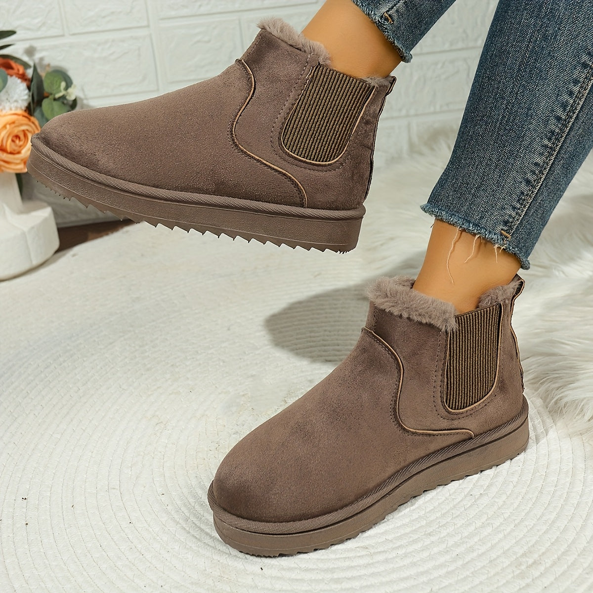 Women's Ankle Boots with Elastic Sides and Warm Lining - 1 - Stylewhipped