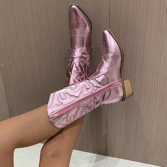 Western Boots for Women - Pink with Pointed Toe and Zip Detail - 2 - Stylewhipped