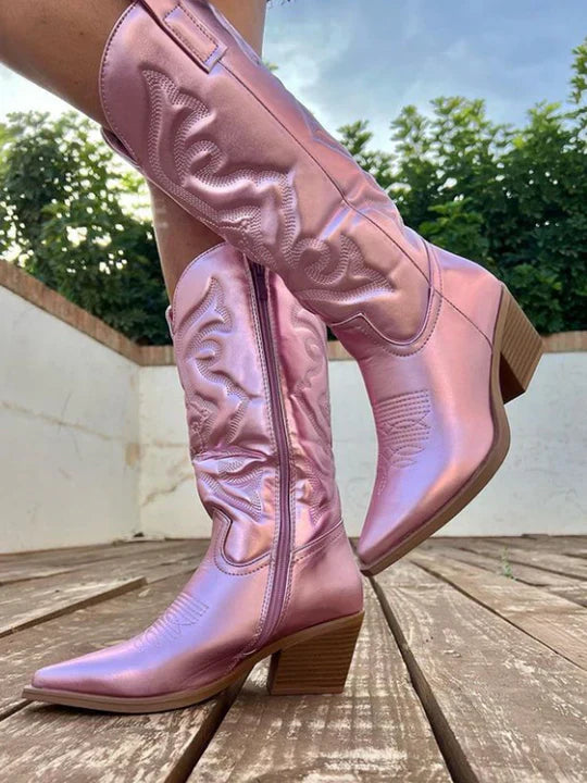 Western Boots for Women - Pink with Pointed Toe and Zip Detail - 3 - Stylewhipped
