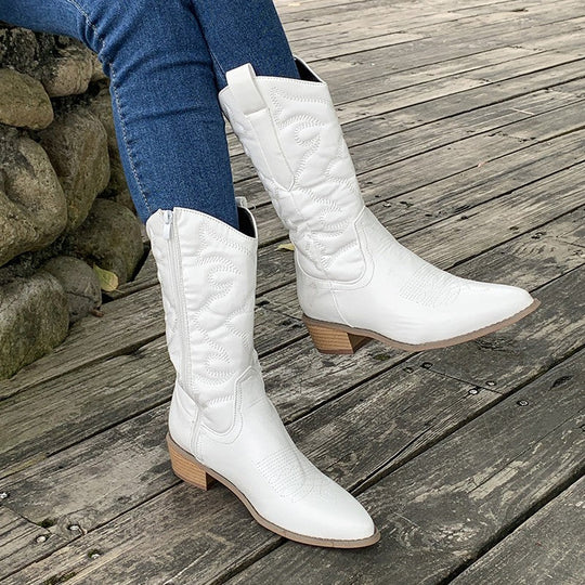 Western Boots for Women - Pink with Pointed Toe and Zip Detail - 6 - Stylewhipped