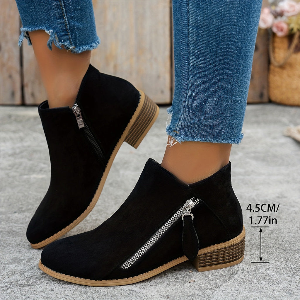 Ankle Boots for Women with Side Zip and Block Heel - 5 - Stylewhipped