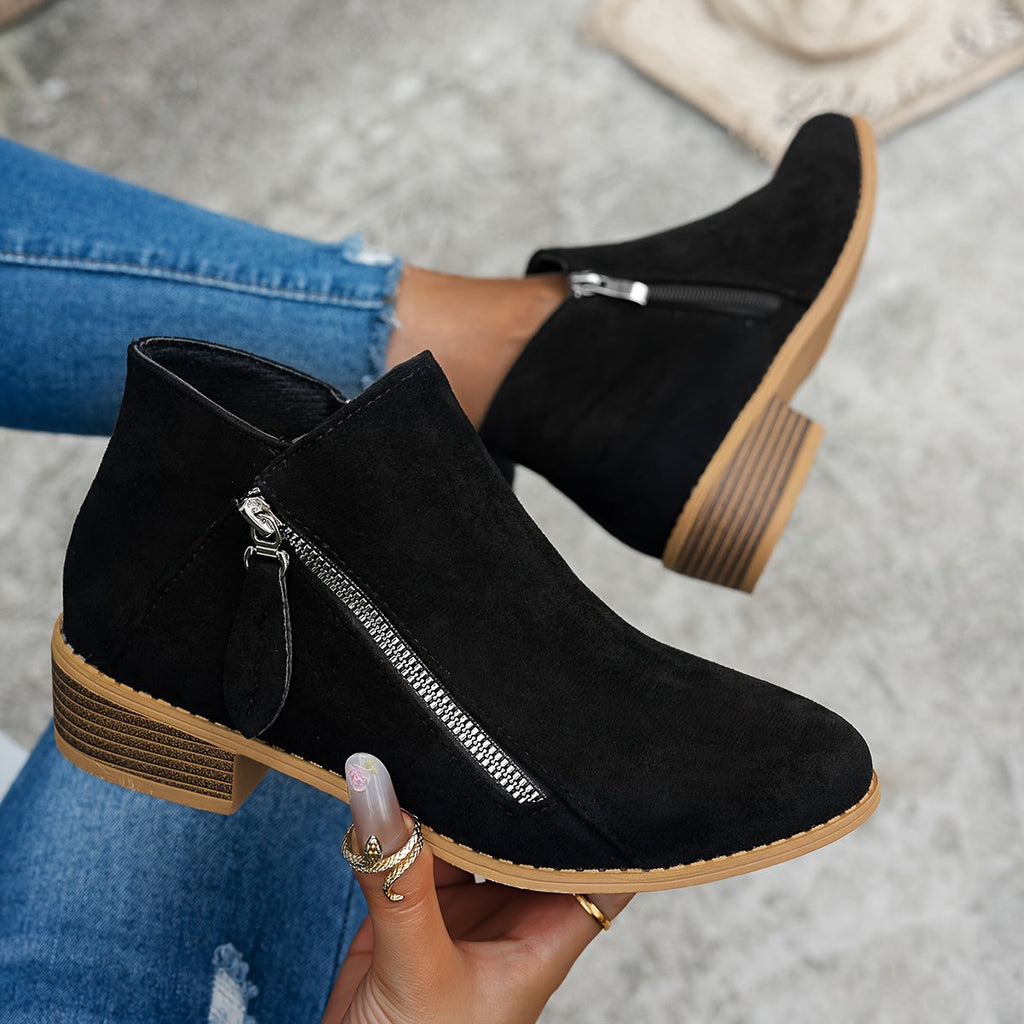 Ankle Boots for Women with Side Zip and Block Heel - 6 - Stylewhipped