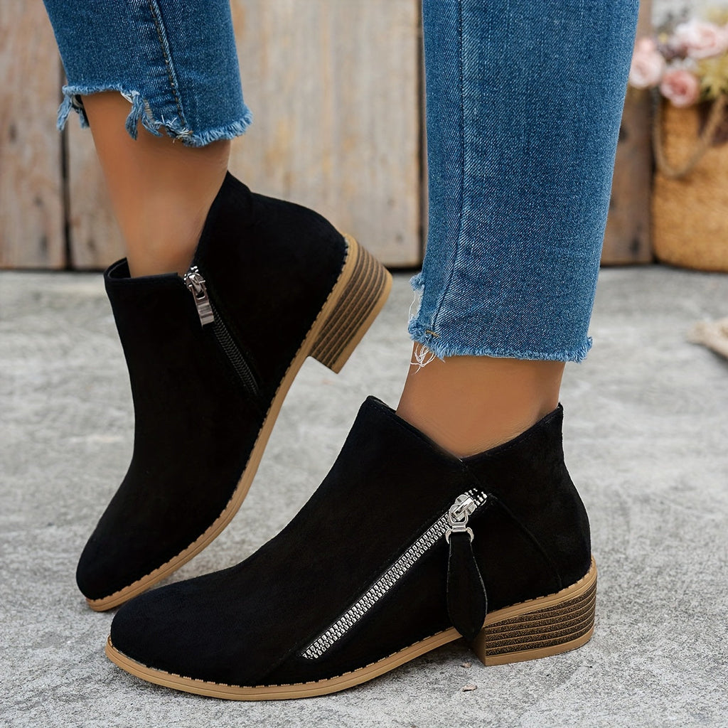 Ankle Boots for Women with Side Zip and Block Heel - 7 - Stylewhipped