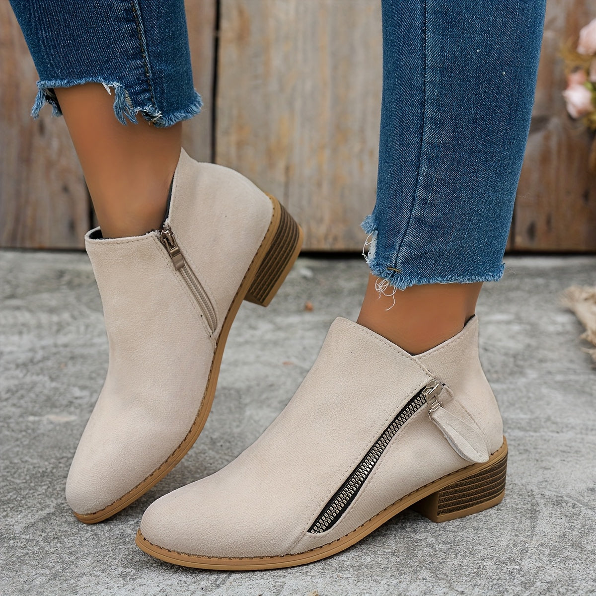 Ankle Boots for Women with Side Zip and Block Heel - 8 - Stylewhipped