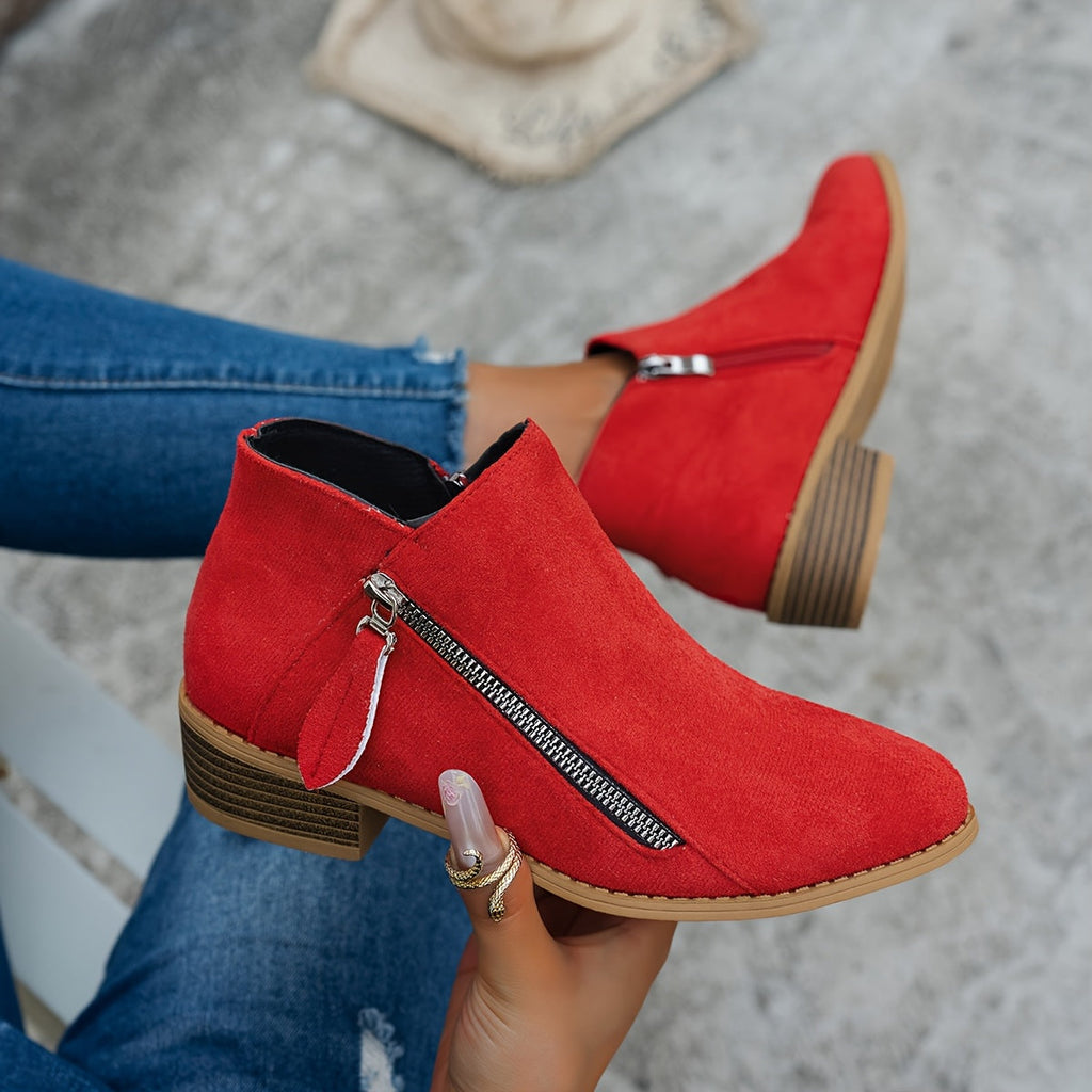 Ankle Boots for Women with Side Zip and Block Heel - 9 - Stylewhipped